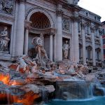 evening shot of the trevi fountain in Rome