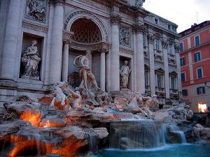 evening shot of the trevi fountain in Rome